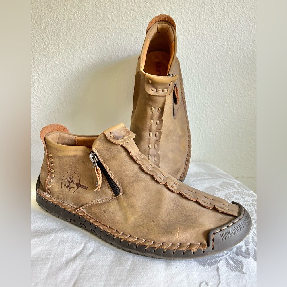 Menico Sport Leather Slip On Stitched Driving Moccasin Chukka Boots Size 10